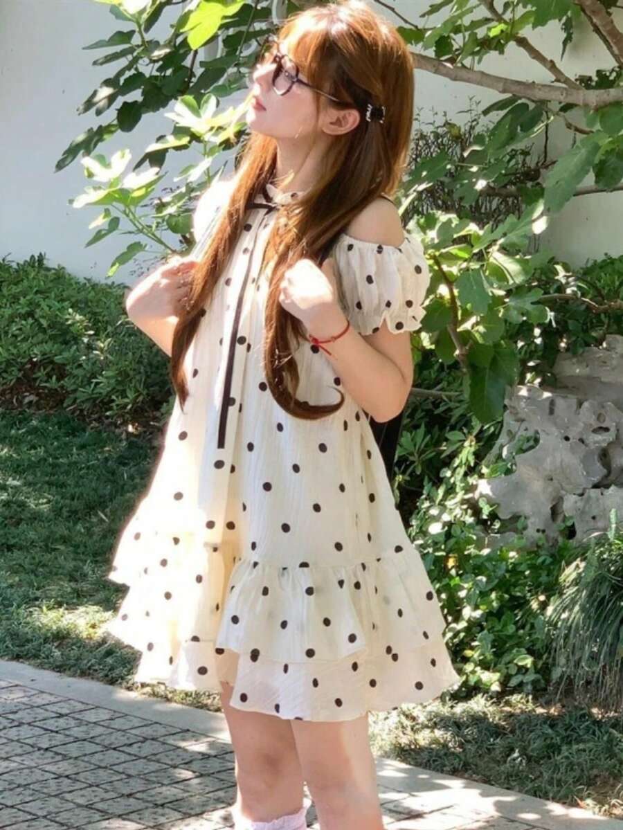 Women's Polka Dot Cami Dress With Layered Tulle, Perfect For Birthdays - DD - Xem 1