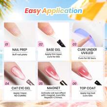 Beetles 6Colors 9ML Summer Voyage Cat Eye Gel Nail Polish Set, Saltmist Sunset Summer Cat Eye Gel Nail Polish, Yellow Blue Green Pink Purple Soak Off UV Salon DIY Home Manicure Gift For Women - 6 Colors 9ML Cat Eye Summer Voyage - 查看 9