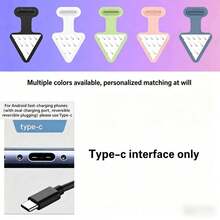 5Pcs Dust Plug For Phone Charging Port, Designed Specifically To Protect The Charging Port, Comes With Anti-Loss Stickers, Compatible With Type-C Interface - Black+White+Green+Blue+Pink - View 2