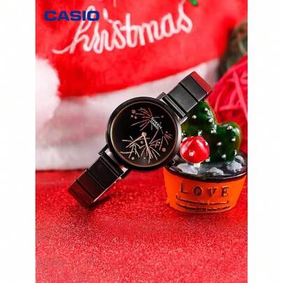  Reloj Casio Sheen, SHE-C130BD-1AUPFY, Esfera de fuegos artificiales para dama, Cristal de zafiro, Reloj de cuarzo resistente al agua 50m, Reloj de lujo con atmósfera, Reloj de dama negro y dorado con fuegos artificiales, Reloj con correa de acero, Reloj de muñeca con río de estrellas soñador, Regalo para ella, Reloj casual para oficina y viajes, Reloj con atmósfera romántica