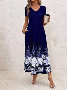 Vestido unicolor con bolsillo oculto escote V - Multicolor - Ver 3