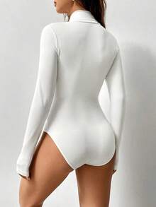 de manga larga de unicolor casual para mujer - Blanco - Ver 2
