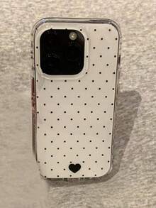 Ốp lưng điện thoại trắng tối giản họa tiết chấm bi trái tim phù hợp cho iPhone 16 Pro Max, 17 Pro mẫu mới, 15/13/14/14 Pro, vỏ bảo vệ điện thoại chống sốc hai lớp sáng tạo cho nữ - trắng - Xem 1