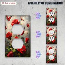 1pc Vintage Red Rose & Butterfly Switch Panel Cover, Decorative Wall Sticker For Bedroom, Kitchen, Bathroom, Home Improvement Essential - Multicolor - View 5