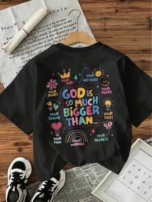Graphic Print T-Shirt, Short Sleeves And Round Neck For Summer And Spring, Women's Clothing - Black - View 3