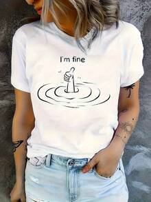 Women's One-Piece Sports T-Shirt With Anime And Letter Print, Simple Design, Comfortable And Breathable, Suitable For Casual Daily Wear, Showing A Natural And Elegant Style, A Must-Have For Summer Parties, Local Shipping, New Summer Fashion Garment, Mother's Day Gift, Moisture-Wicking Casual Gym Wear. - 黑色 - 查看 6