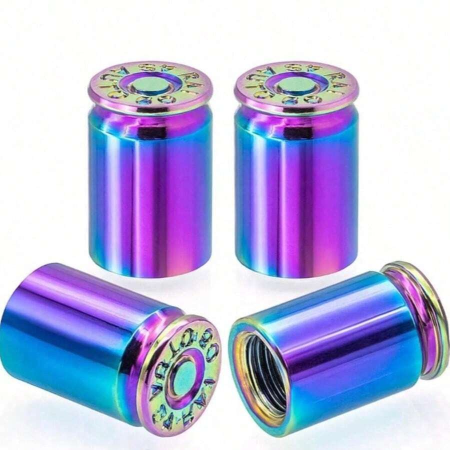 4pcs Aluminum Alloy Bullet-Shaped Tire Valve Caps, Suitable For Cars, SUVs, Trucks, Bicycles, Motorcycles (Random Color) - A - View 1