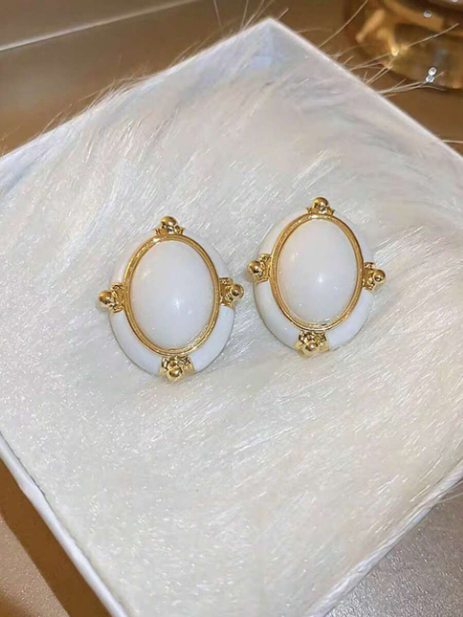 1 Đôi bông tai cao cấp đính ngọc trai và kim cương, kiểu dáng sang trọng, phụ kiện tai tinh tế. - trắng - Xem 1