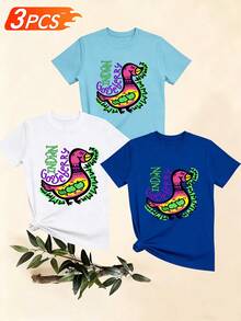Women's T-Shirts, Women's T-Shirts, Casual One-Piece T-Shirt With Cartoon Goose Print And Round Neck, Comfortable And Breathable, Suitable For Daily Wear,  And Unique Short-Sleeved Top. - 1件黑色隨機圖案 - 查看 6