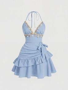 MOD Collar con colgante de concha, vestido casual mini para el verano - Negro - Ver 3
