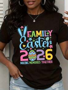 1 Piece 2026 Easter Family T-Shirt "Creating Memories Together" With Easter Bunny Ears Design And Colorful Egg Graphic For Spring Family Events, 180g 100% Cotton - 黑色 - 查看 8
