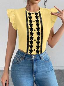 Camisa casual de mujer tejida para vacaciones de verano - Amarillo - Ver 3