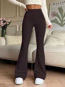 Pantalones acampanados de cintura alta elástica, pantalones de yoga deportivos, leggings ajustados de compresión, pantalones para correr y fitness, pantalones de ropa deportiva para mujer, transpirables y de secado rápido, para primavera/verano - Marrón - Ver 2