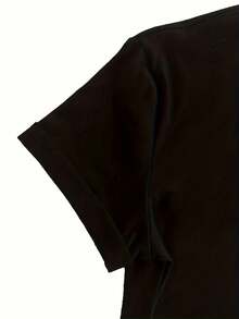 100% cotton Camiseta estampada con cuello redondo, camiseta casual de manga corta para primavera y verano, ropa de mujer, día de San Valentín. - Negro - Ver 4