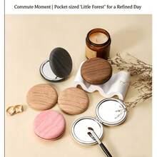 Factory Direct Supply! Imitation Wood Grain PU Portable Makeup Mirror, Double-Sided High-Definition Mirror, Premium Quality - A - View 11