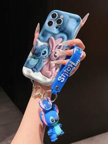 Disney Lilo And Stitch Phone Case : 3D Fluffy Pattern Border Protector Phone Soft Phone Case With A Free Cute Stitch Bracelet Chain Lanyard, Stitch, Lilo, Angel, For Apple 17 Promax 17 Pro 16 15 14 13 12 11 Pro Max XS Max X XR Soft Cover Summer Phone Case - trắng - Xem 4