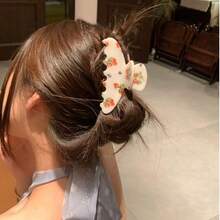 1件純色髮夾，Ins風歐美時尚髮夾，韓系復古草莓印花醋酸髮夾，夏季度假髮飾髮夾 - 復古草莓 - 查看 5
