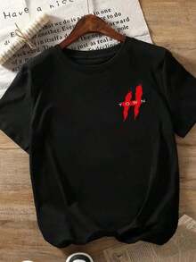 Short-Sleeved T-Shirt With Front And Back Prints, A Summer Essential From HTOWN. Women's Casual Crew Neck T-Shirt With Urban Graffiti Prints - Women's Clothing, Comfortable Fit, Classic Design, Unisex T-Shirt With Urban Hip Hop Print, Suitable For Spring, Summer, And Autumn. - 黑色 - 查看 2