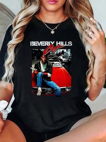 Camiseta de manga corta con estampado gráfico de moda para mujer, 100% algodón, con estampado del póster de la película  Cop, cuello redondo, manga corta, ropa de calle, moda transpirable, suave, unisex, ropa de diseñador para mujer, ropa casual, cómoda, suave, sencilla, para uso diario, top de manga corta. - Negro - Ver 1