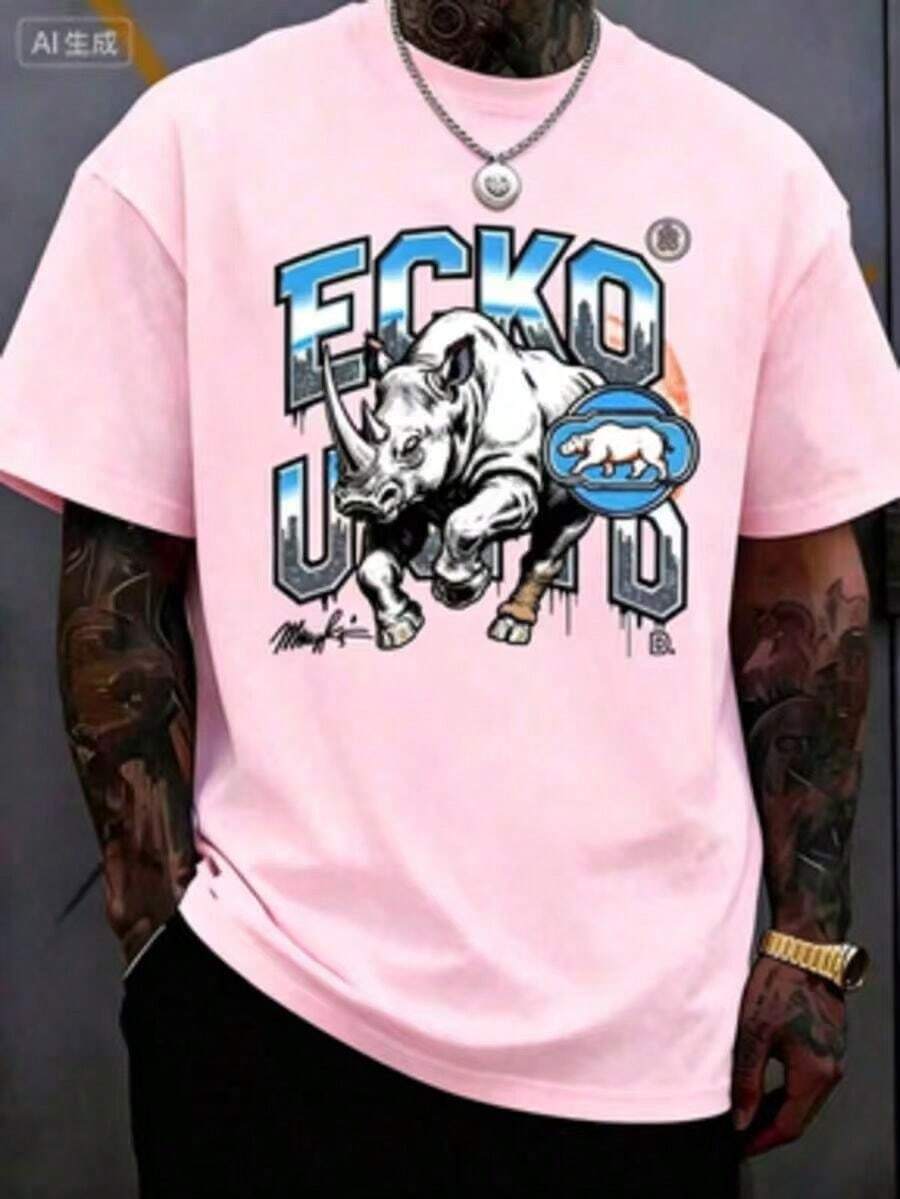 The Iconic ECKO Unltd Graphic Features A Bold Rhino Emblem With Urban Camouflage Lettering Symbolizing Strength Individuality Urban Culture 220g - 粉紅色2 - 查看 1
