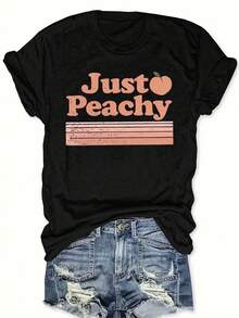 Plus Size - Plus Size - Casual Short-Sleeve Round-Neck T-Shirt With A Printed Letter Design, Suitable For Spring And Summer, Designed For Women In Plus Sizes - 黑色 - 查看 1