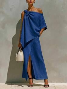 Summer Outfits For Women, Off Shoulder Top Matched Midi Skirt Linen Cotton Two Piece Set, Casual - 白色 - 查看 7