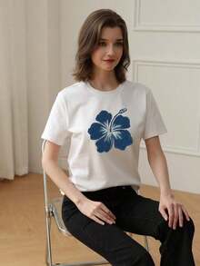 180g Made In Mexico, Spring/Summer 2026 Fashion Short Sleeve T-Shirt, Cartoon Print, Couple Style, Underwear/Outerwear, Casual Round Neck For Office, Unisex One Piece Top - 白色的 - 查看 2