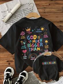 Graphic Print T-Shirt, Short Sleeves And Round Neck For Summer And Spring, Women's Clothing - Black - View 1