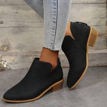 Side Zipper Booties For Women, Easy On/Off Low Heel Ankle Boots, Comfortable Slip-On Short Boots For Daily Commute(Runs Half Size Large) - 黑色 - 查看 6