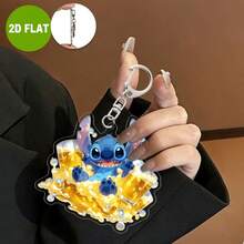 1個 2D扁平 Lilo & Stitch 史迪仔戴花環彈吉他壓克力鑰匙圈，中性款，粉絲必備，實用且時尚的鑰匙圈/鑰匙環，適合假期、生日、情人節、聖誕節 - 彩色 - 查看 8