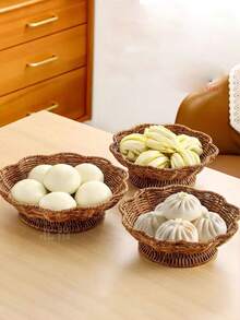 1 khay đan chân cao, đĩa bày đồ ăn nhẹ tráng miệng, giỏ đựng trái cây cho bộ ấm trà, giỏ đựng bánh mì nhỏ cho phòng khách, đĩa đựng trái cây khô. - Xem 2