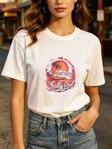 Salty Soul 180g Fashion T-Shirt For Everyday Wear, Soft And Comfortable, Suitable For Summer Music Festivals, Family Gatherings, Company Team Building Activities, A Gift For Her/Him, 2023 Fashion Printed T-Shirt, Vintage Design, Fun And Casual Unisex. - 白色 - 查看 7