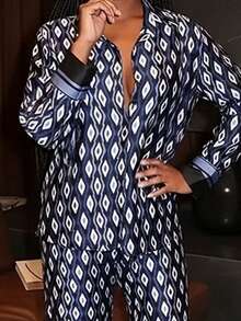 Two-Piece Set Spring 2026, Printed Top + Long Pants, Office Style And European American Fashion - Image Color - View 3