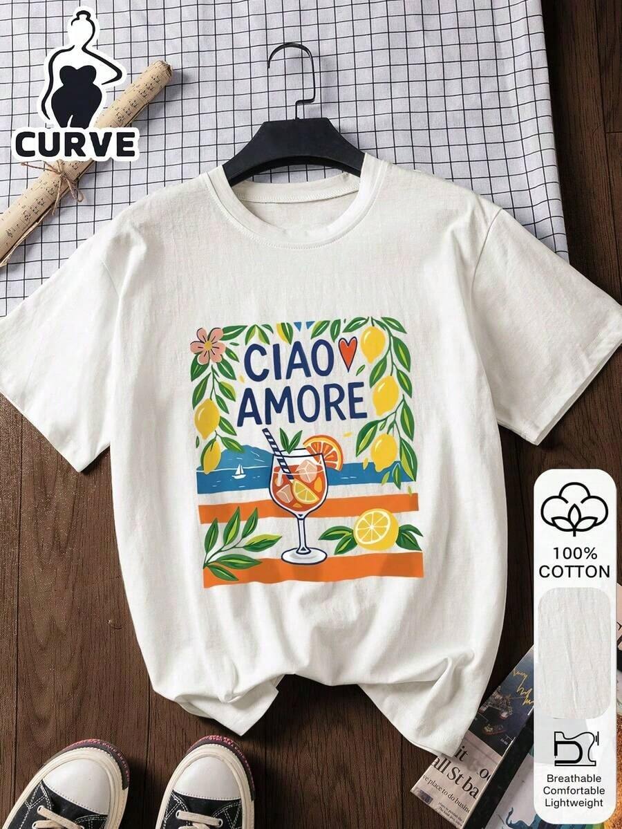 Blusa de manga corta de algodón 100% con estampado de letra de limón, talla grande, para mujer, de estilo casual y de moda, camiseta gráfica, tela suave, ropa de algodón, ropa exterior, estampado, camiseta de verano, camiseta de mujer, parte superior, ropa de verano, atuendo de vacaciones, estilo de viaje, vibra de playa, ropa de resort minimalista, estilo de vacaciones en la isla, estado de ánimo de verano, inspiración de atuendo de verano, ropa de resort, estilo junto a la playa, París, Los Ángeles, Londres, Bangkok Blanco - Blanco - Ver 1