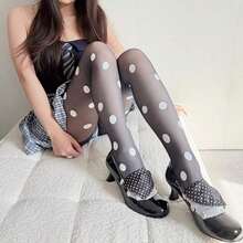Retro Large-Scale Polka Dot Pantyhose, Fashionable Multi-Color Contrasting Polka Dot Stockings, Sweet, Cool, Ish Style Leg Accessories, Ultra-Thin Transparent Base Layer  Pantyhose For Women. - 藏蓝色 - 查看 4