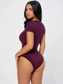 Body ajustado de mujer casual de corte slim en color liso - Morado - Ver 2