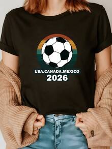 Soccer Ball Symbolizing The Sporting Union Between The United States, Canada, And Mexico In A Global Encounter Full Of Passion, Energy, And Friendship. Comfortable Casual Women's T-Shirt For Everyday Wear. - 黑色 - 查看 8