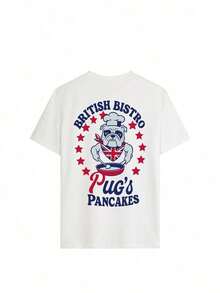Camiseta de manga corta para mujer con estampado retro británico de pug, panqueques y bulldog, estética, con gráfico de perro lindo, de corte holgado, cuello redondo, estilo casual y moderno para uso diario, estilo urbano, salidas de verano, vacaciones. 3A2F - Blanco - Ver 7