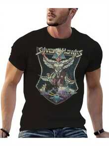 A Stylish And Flexible Printed T-Shirt With A Vintage Anime Design Of A Silver Eagle, Perfect . Ideal For Pairing With Any Outfit, Perfect For Everyday Wear, Celebrations, Parties, Or As A Gift. Great For Everyday Wear And Gifts, A Circus-Themed T-Shirt, Perfect For Vacations And Playtime, Great For Parties And Family Holidays, Party Outfits, Summer Wear, And Warm-Weather Clothing. - 黑色 - 查看 7