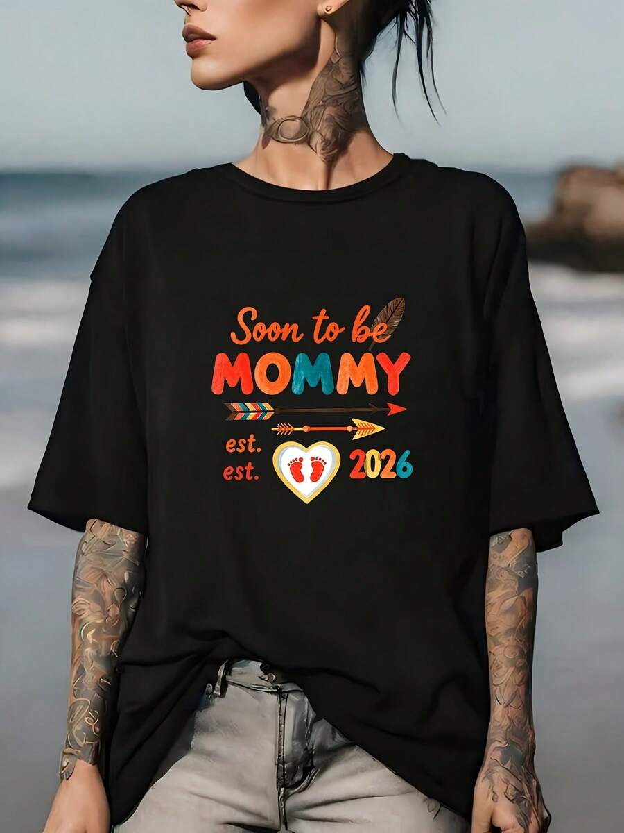 CasualSoon To Be MOMMY Was Established In [Year]. It's A Maternity And Baby Style T-Shirt, Suitable As A Gift For Brides, For Family Gatherings, Team Building Activities, As A Creedence Tee, And Is A Must-Have Item For Casual Parties. - 黑色 - 查看 1