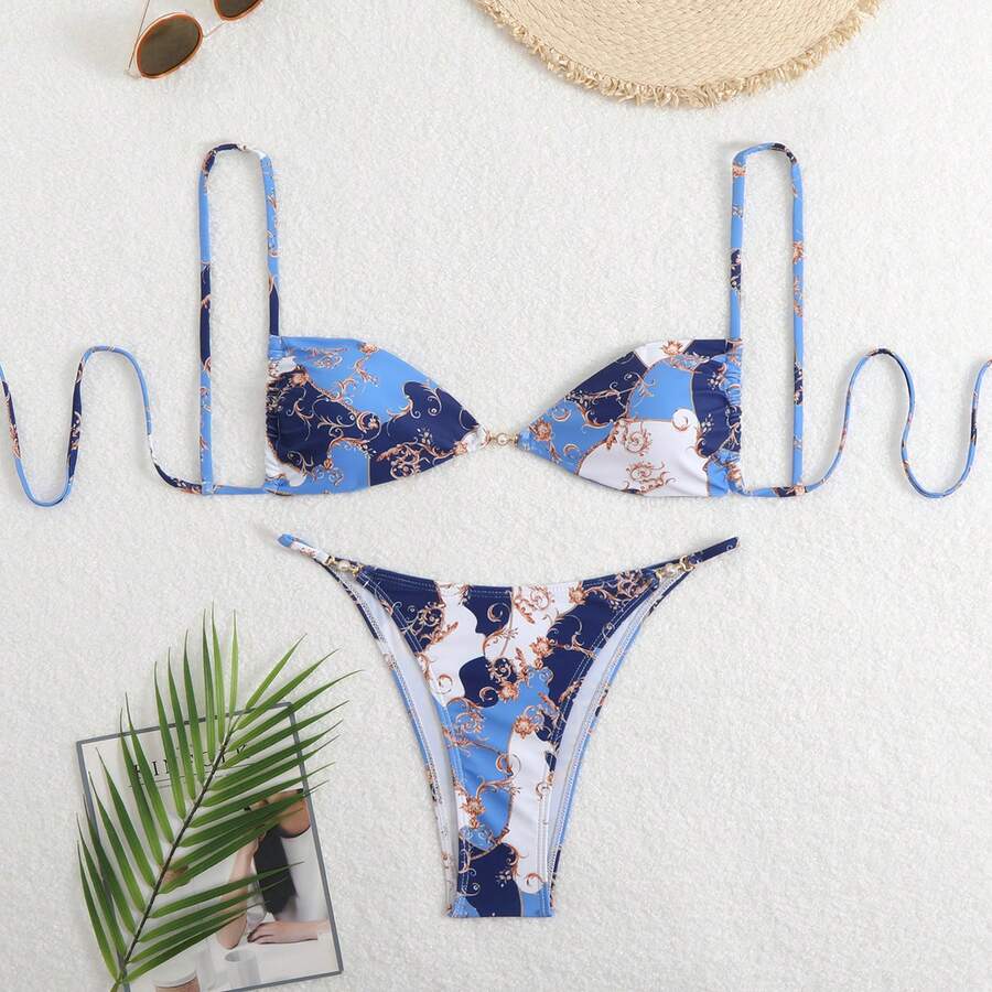 New Sexy Leopard Print Swimsuit With Straps For Women, High-End Swimwear For Beach And Spa. - 藍色 - 查看 1