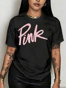 Women's T-Shirt With A Bright And Shimmering Pink Section, Round Neck, Short Sleeves, For Casual Wear, A Versatile Gift Item, Comfortable Fit, Suitable As A Gift For Spring And Autumn. Women's T-Shirt. Elegant Blouses. Boho Chic. Soft, Breathable, And Comfortable Women's Top, Ideal For Spring, Summer, And Autumn, Perfect For Vacations, Travel, And Everyday Wear. - 黑色 - 查看 7
