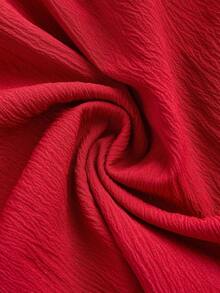Vestido corto de mujer con estampado de teñido anudado, hombros fruncidos y diseño de nudo a la moda - Rojo - Ver 4