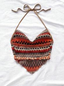 Nuevo atuendo casual de vacaciones, boda en la playa, invitado de boda, graduación, brunch, Día de San Patricio, vacaciones de primavera, Pascua, festival de música, elegante, bohemio, tropical, blusa de atar al cuello con espalda anudada, camiseta - Multicolor 2 - Ver 2