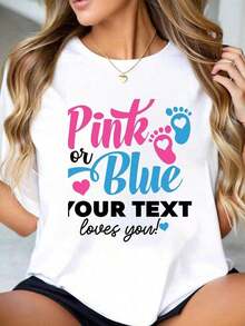 100% Cotton Personalized Gender Reveal T-Shirts, Matching Family Sets, Pink Or Blue Party T-Shirts, 'I Love You' T-Shirts, 'Gender Keeper', Women's Sets - 白色 - 查看 1