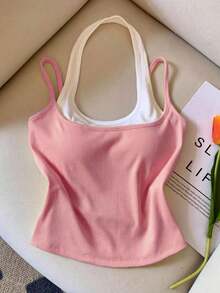 Top sin mangas de color contrastante, casual y de moda para el verano - Rosa - Ver 1