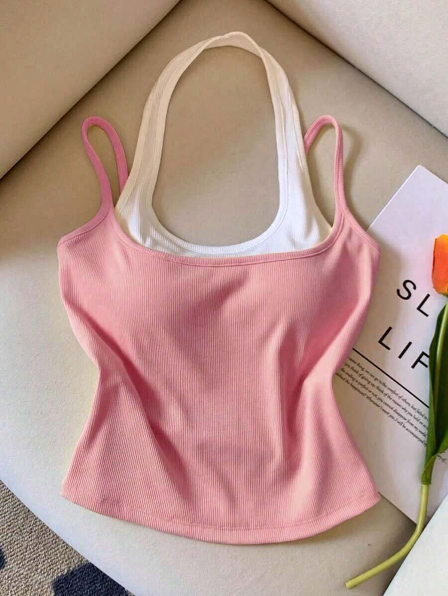 Top sin mangas de color contrastante, casual y de moda para el verano - Rosa - Ver 1