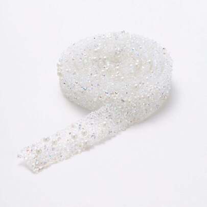 1 Roll/1 Size Multifunctional Sparkling Rhinestone Ribbon With PVC Film - Easy To Cut And Paste DIY Sparkling Ribbon For Christmas, Valentine's Day, Birthdays, Gift Wrapping And Handicrafts - Champagne Gold, Silver Pearl Rhinestone Sticker Ribbon, 1.5cm Wide Pearl Rhinestone Strip, Crystal Rhinestone Decoration For Weddings, Shoes, Cars, Parties, Birthdays