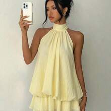 Women's Chiffon Elegant Butter Yellow Halter Tie Mini Dress,Women Dating Dress,Women Night Out Dress,Summer Dresses For Women, Honeymoon Outfits Woman .Women Wedding Guest Dress. Island Vacation Outfits,Wedding Guest Dress Women ,Sun Dresses For Women ,Elegant Dresses For Party, Birthday Dresses For Women - Rosa - Ver 11