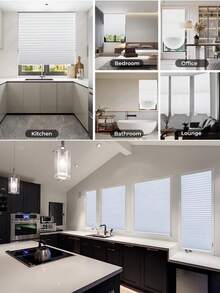 1pc No-Tool Pleated Fabric Blackout Curtain, Temporary Curtain, Self-Adhesive Window Curtain, Easy To Cut And Install, Can Be Trimmed At Home, Cordless - White - View 3